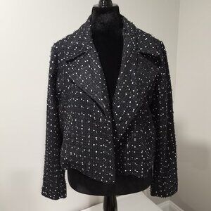 ANN TAYLOR CROPPED TWEED JACKET BLACK & WHITE WOMENS SIZE 14